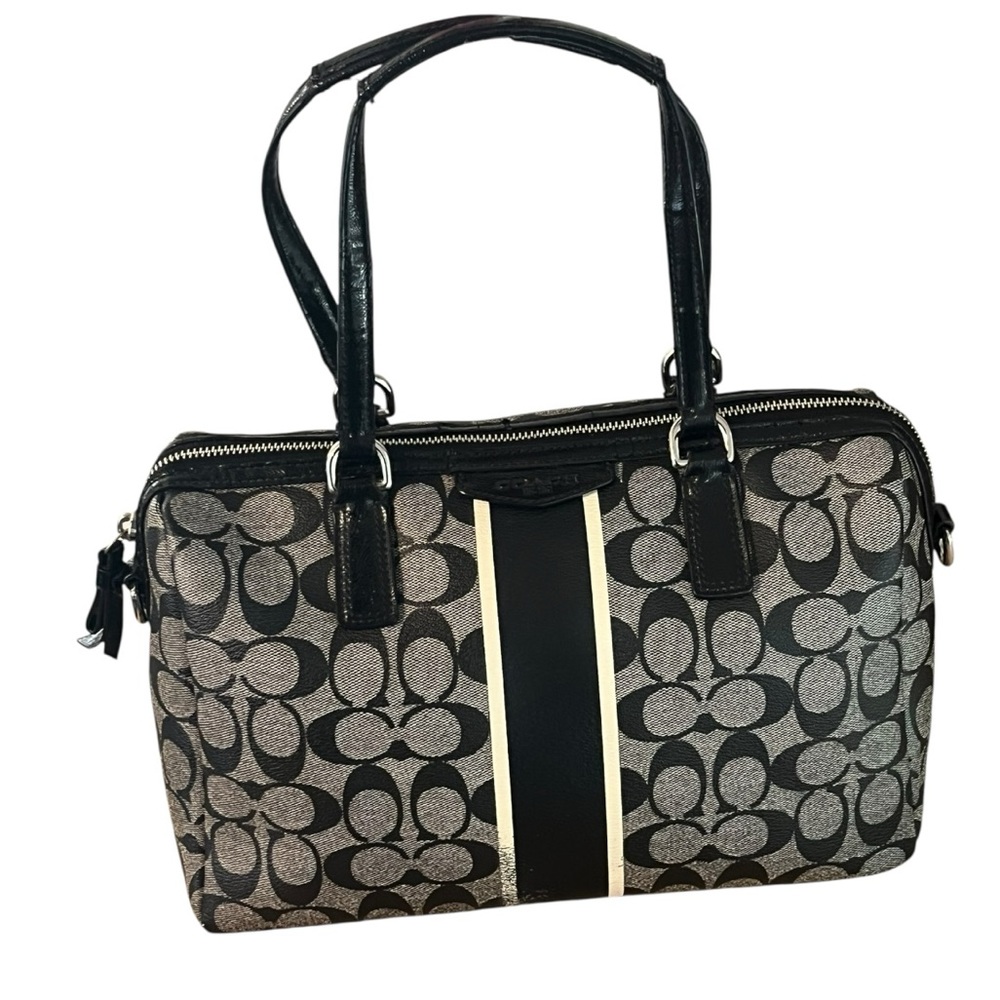 COACH SIGNATURE STRIPE NANCY SATCHEL (2014 COACH F30662)